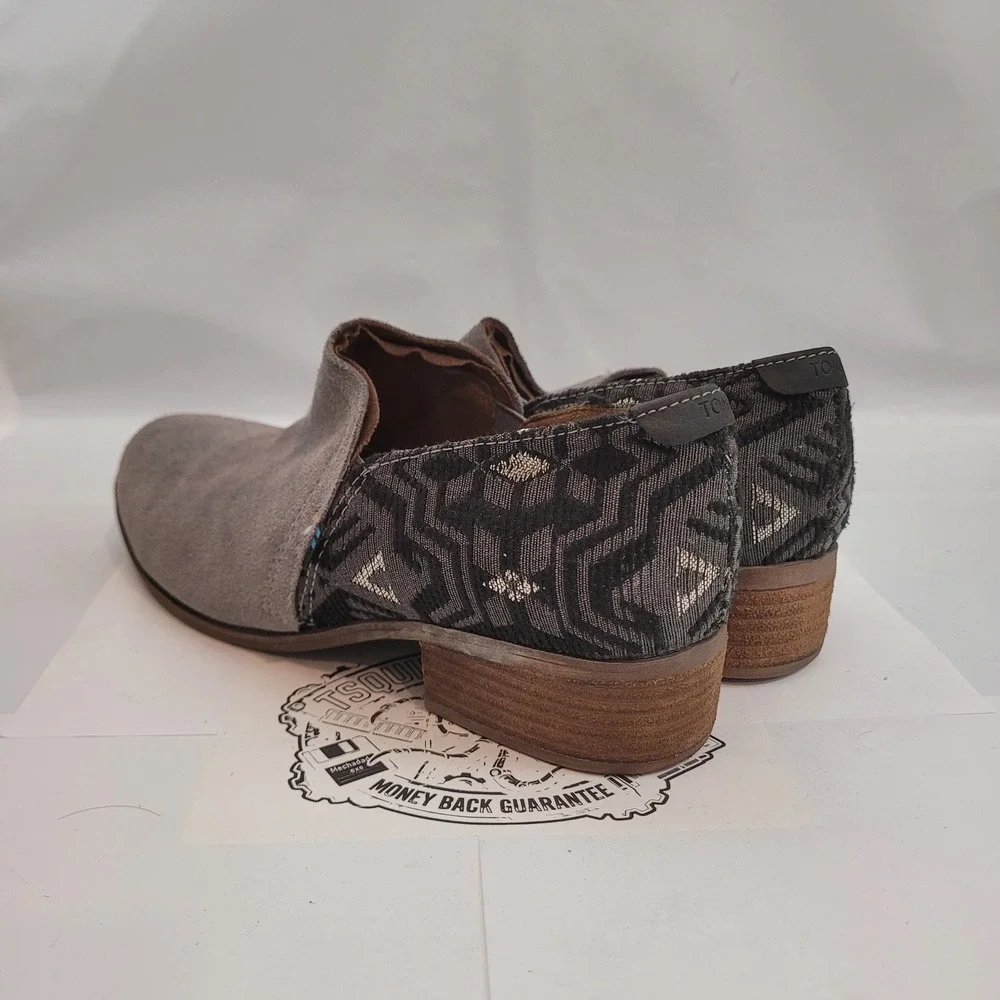 TOMS Deia Booties Womens 9 Grey Suede Woven Textile Ankle Boots Slip On